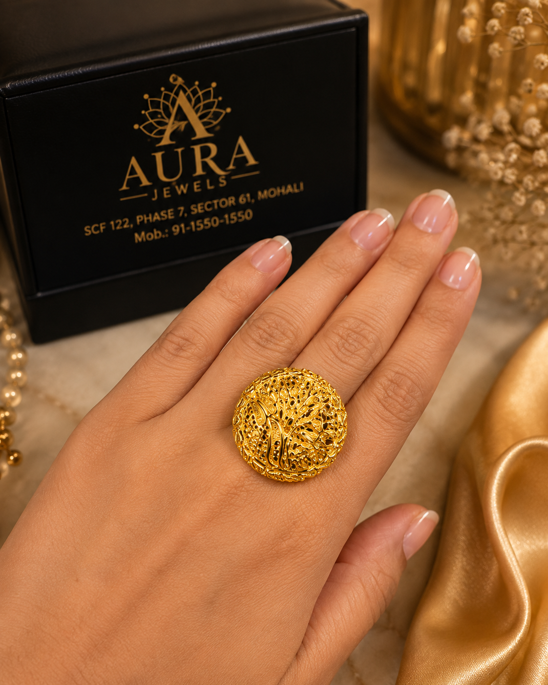 Golden Bloom Filigree Ring