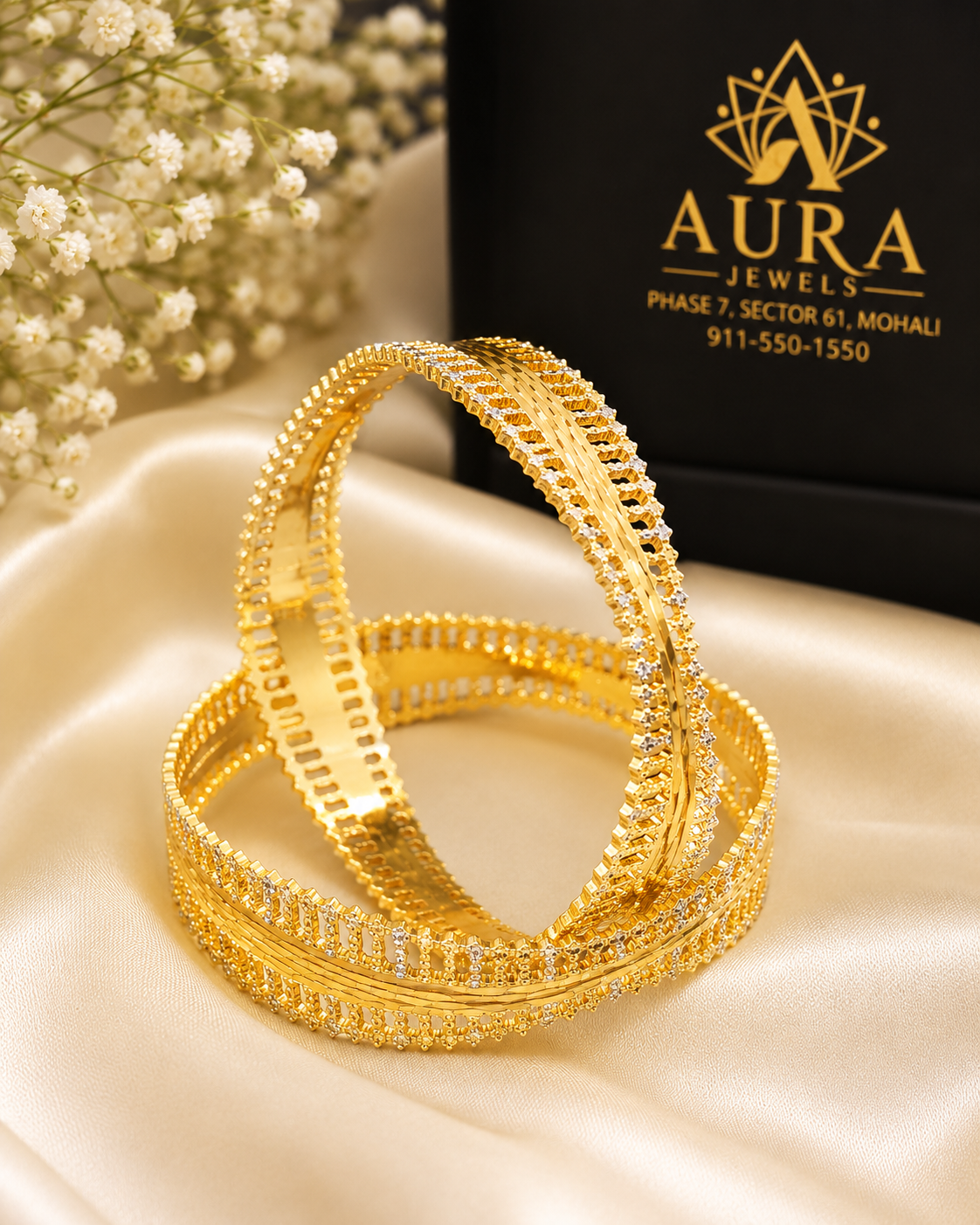 Intricate Filigree Cutout 1 Gram Gold Bangles (Pair)