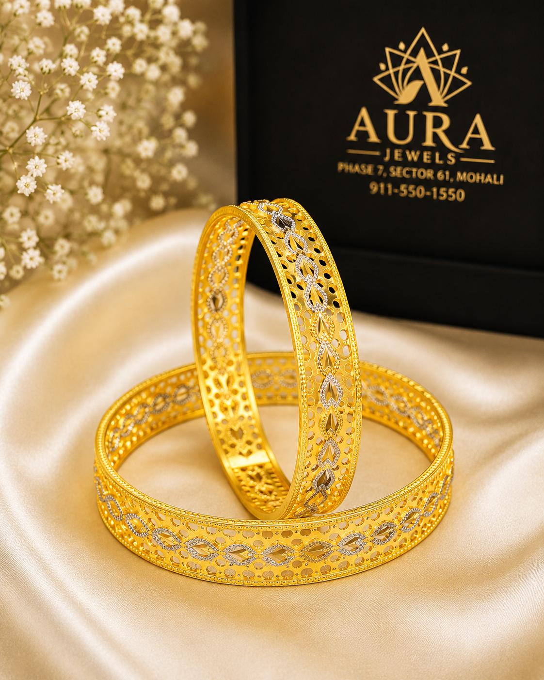 Ornate Broad Jaali 1 Gram Gold Bangles (Pair)
