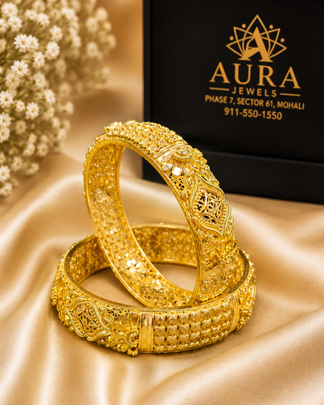 Royal Heritage Antique Filigree 1 Gram Gold Broad Kada (Pair)