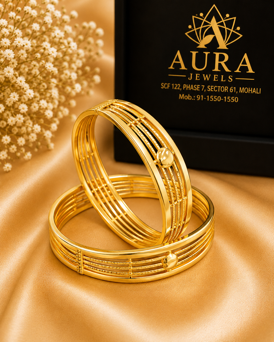 Multi-Strand Architectural 1 Gram Gold Broad Bangles (Pair)